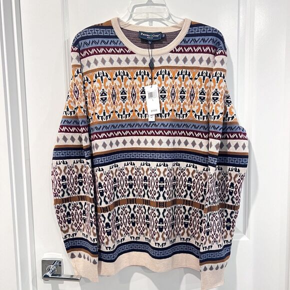 Paisley & Gray Men’s Jahn Beige Wool-Blend Crewneck Slim-Fit Sweater Size Large - Picture 4 of 12